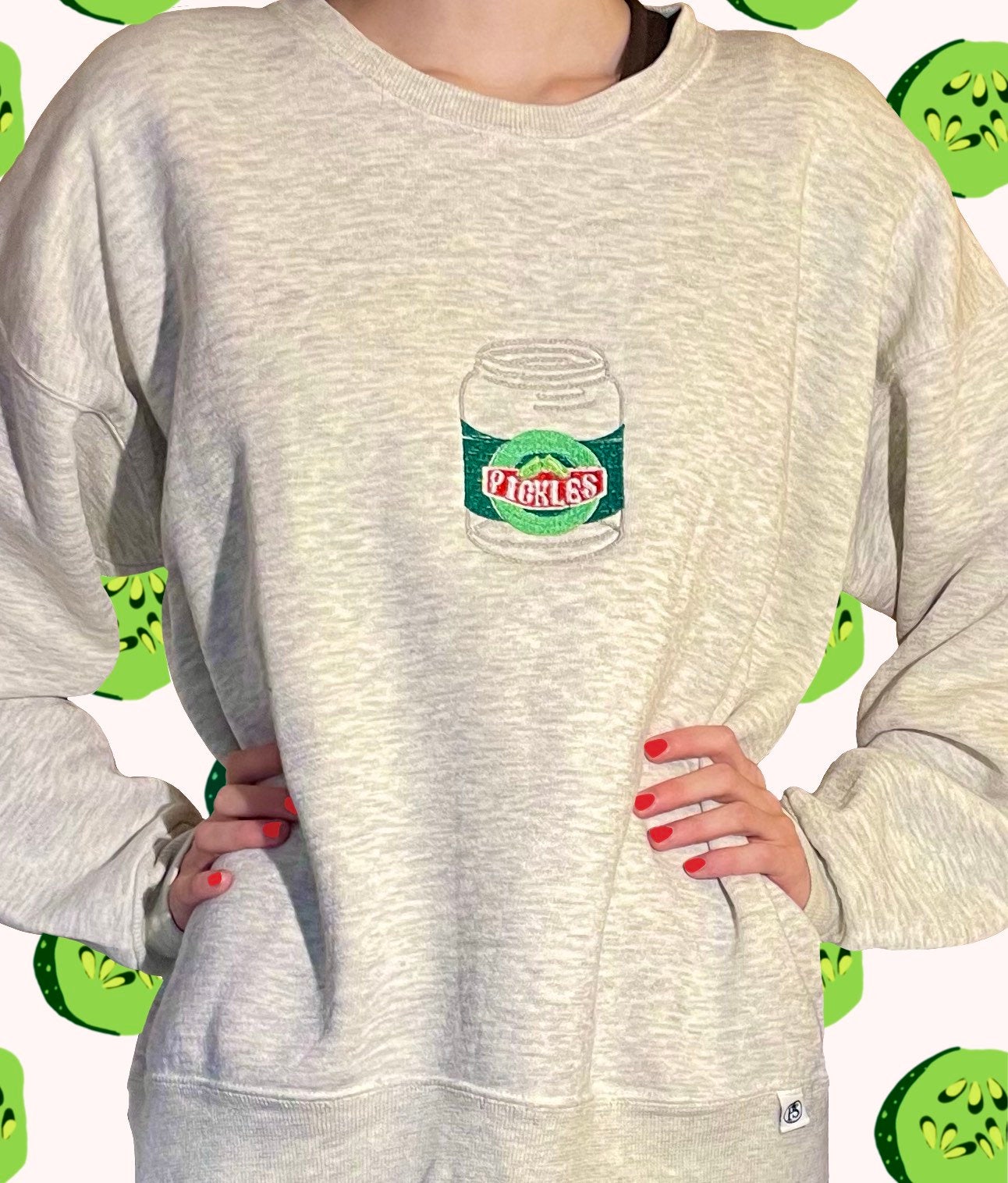 Size medium pickle jar sweatshirt (upcycled)